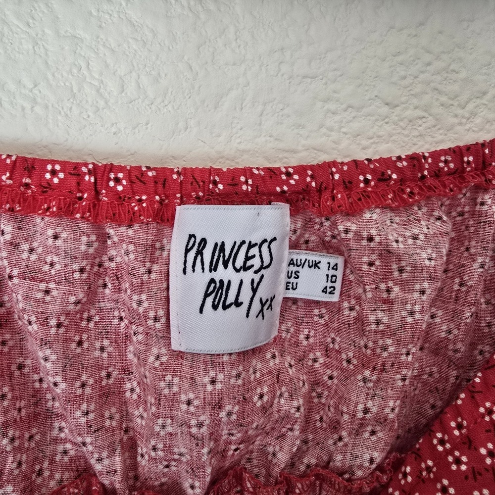 Princess Polly Red Floral Laura Crop Top Button Up Sz 10 Smock Lightweight Ditsy - Picture 2 of 5